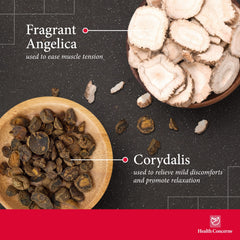 Health Concerns Channel Flow ingredients label highlights Corydalis, Angelica, Myrrh, and Salvia.