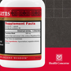 Health Concerns IBP capsule showing 650 mg potency for cardiovascular support.