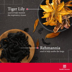 Close up of Health Concerns Lily Bulb Formula herbal blend showcasing traditional herbs