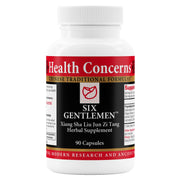 Health Concerns Six Gentlemen bottle front, traditional digestive support formula for daily comfort.
