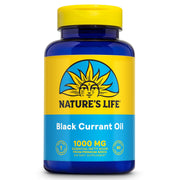 Health From The Sun Nature's Life Black Currant Oil bottle shows omega-3 and omega-6 support.