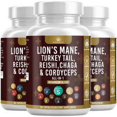 Health Heals mushroom supplement bottle with Lion's Mane for focused daily clarity