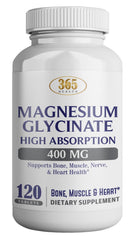 HEALTH LFE 365 Magnesium Glycinate bottle highlighting high absorption.