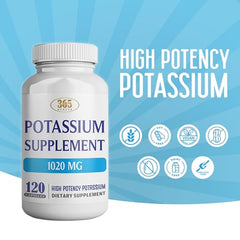 HEALTH LFE 365 Potassium capsules closeup showing 1020 mg capacity