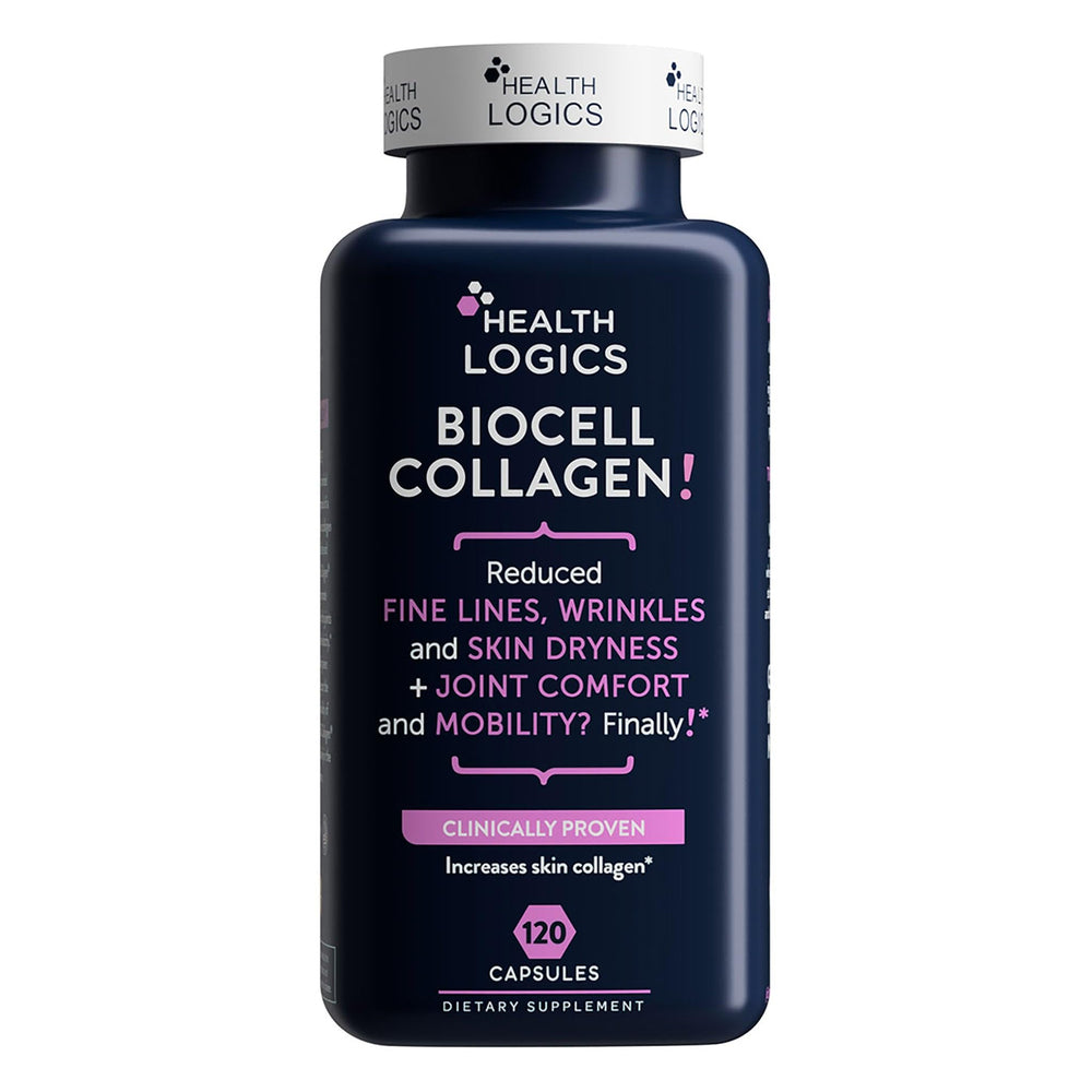 Health Logics BioCell bottle with capsules supports joint comfort and skin hydration.