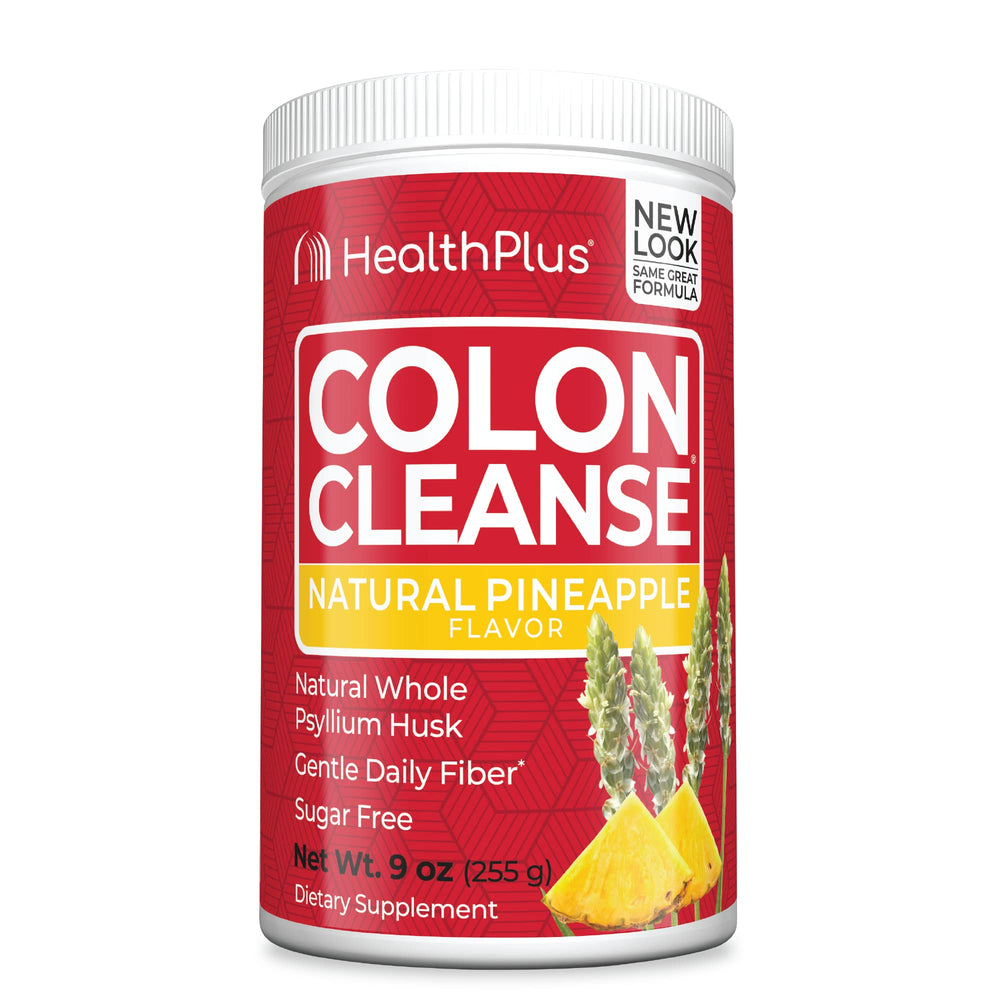 Health Plus Colon Cleanse pineapple flavor tub shown for daily fiber support