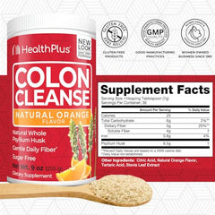 Health Plus Colon Cleanse powder scoop demonstrates serving size for fiber