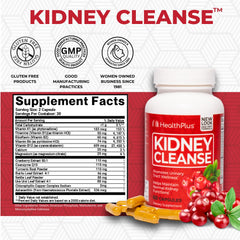 Health Plus Cranberry Extract capsules close-up supporting urinary tract wellness.