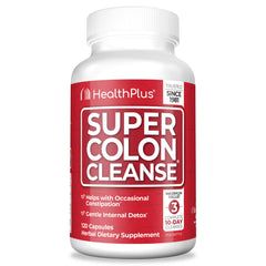 Health Plus Super Colon Cleanse bottle front shows gentle digestive support.