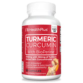 Health Plus Turmeric Curcumin bottle pour — convenient daily antioxidant support.