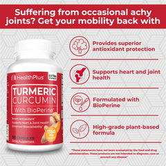 Health Plus Turmeric Curcumin label front — trusted product details and ingredients at a glance.