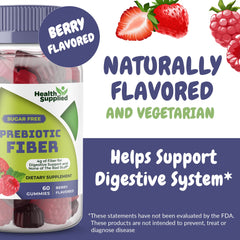 Health Supplied gummies jar open shows convenient daily prebiotic fiber intake