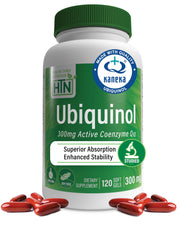 Health Thru Nutrition Ubiquinol 300mg softgels bottle supports daily vitality.