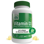 Health Thru Nutrition Vitamin D3 bottle pour showing high potency for immune support