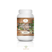 Health & Well plant-based protein powder vanilla bottle with label, ready for daily use.