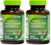 HealthA2Z Organic Superfood Greens bottle promotes daily energy.