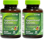 HealthA2Z Organic Superfood Greens bottle promotes daily energy.