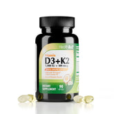 HealthA2Z Vitamin D3 + K2 bottle on desk highlighting calcium support for bones.