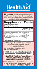 HealthAid OralProbio tablet close-up highlighting BLIS K12 and M18