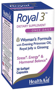 HealthAid Royal 3 bottle with Evening Primrose Oil, Royal Jelly and Ginseng for daily balance