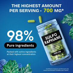 Healthbiotics sulforaphane pills closeup highlights easy daily intake.