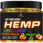 Healthergize hemp gummies peach ring bottle shows soft texture for daily relaxation and peaceful mood.