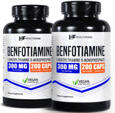 Healthfare Benfotiamine 300mg bottle label for daily energy support
