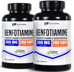 Healthfare Benfotiamine 300mg bottle label for daily energy support