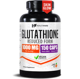 Healthfare Glutathione 1000mg bottle closeup for premium antioxidant support.