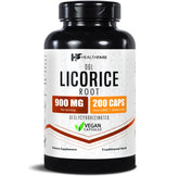 Healthfare Licorice Root Extract 900mg bottle front showing strength for daily use