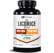 Healthfare Licorice Root Extract 900mg bottle front showing strength for daily use
