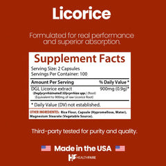 Healthfare Licorice Root Extract label notes non-GMO and gluten-free status