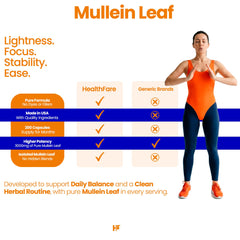 Healthfare Mullein Leaf Extract packaging highlights non-GMO, gluten-free formulation