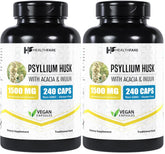 Healthfare Psyllium Husk Capsules bottle front, highlighting high-potency 1500mg per capsule.