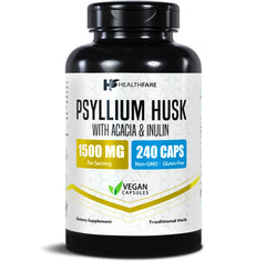 Healthfare Psyllium Husk Fiber bottle shows an easy daily fiber option for digestive support.