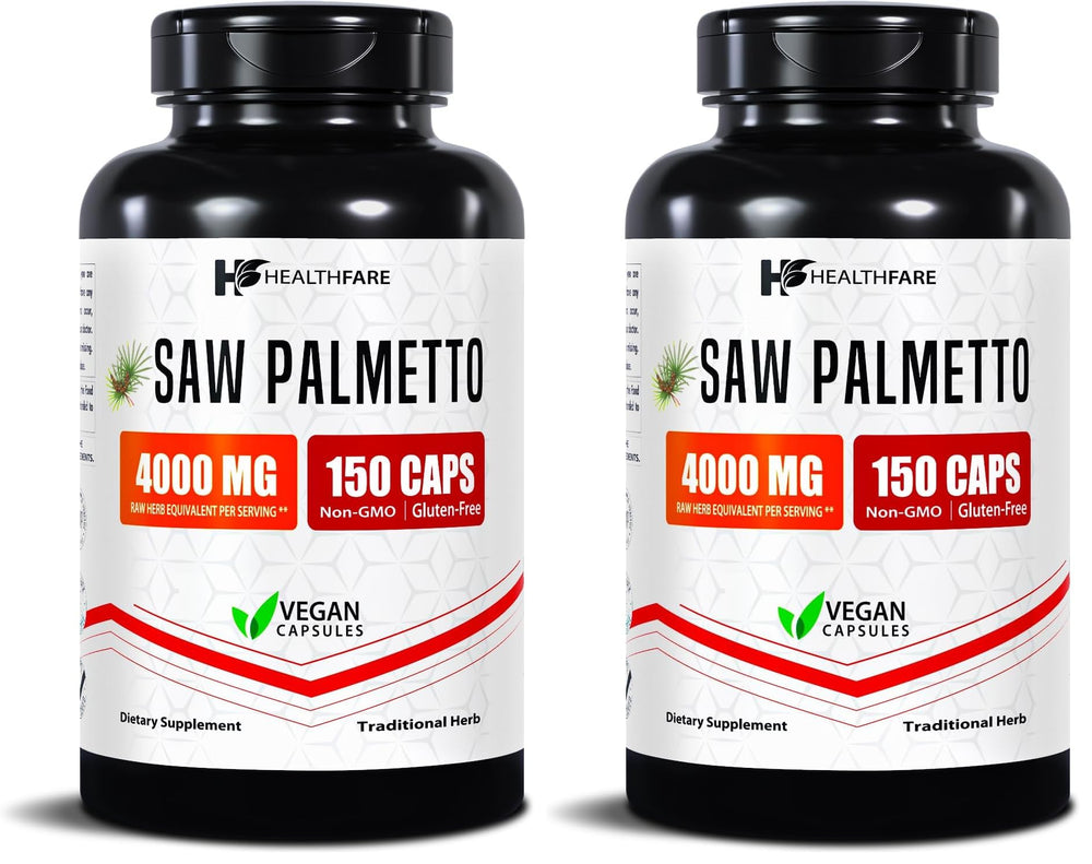 Healthfare Saw Palmetto bottle showing high potency capsules for daily support