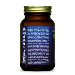 Front label of HealthForce Shilajit shows organic, vegan, kosher, gluten-free certifications.