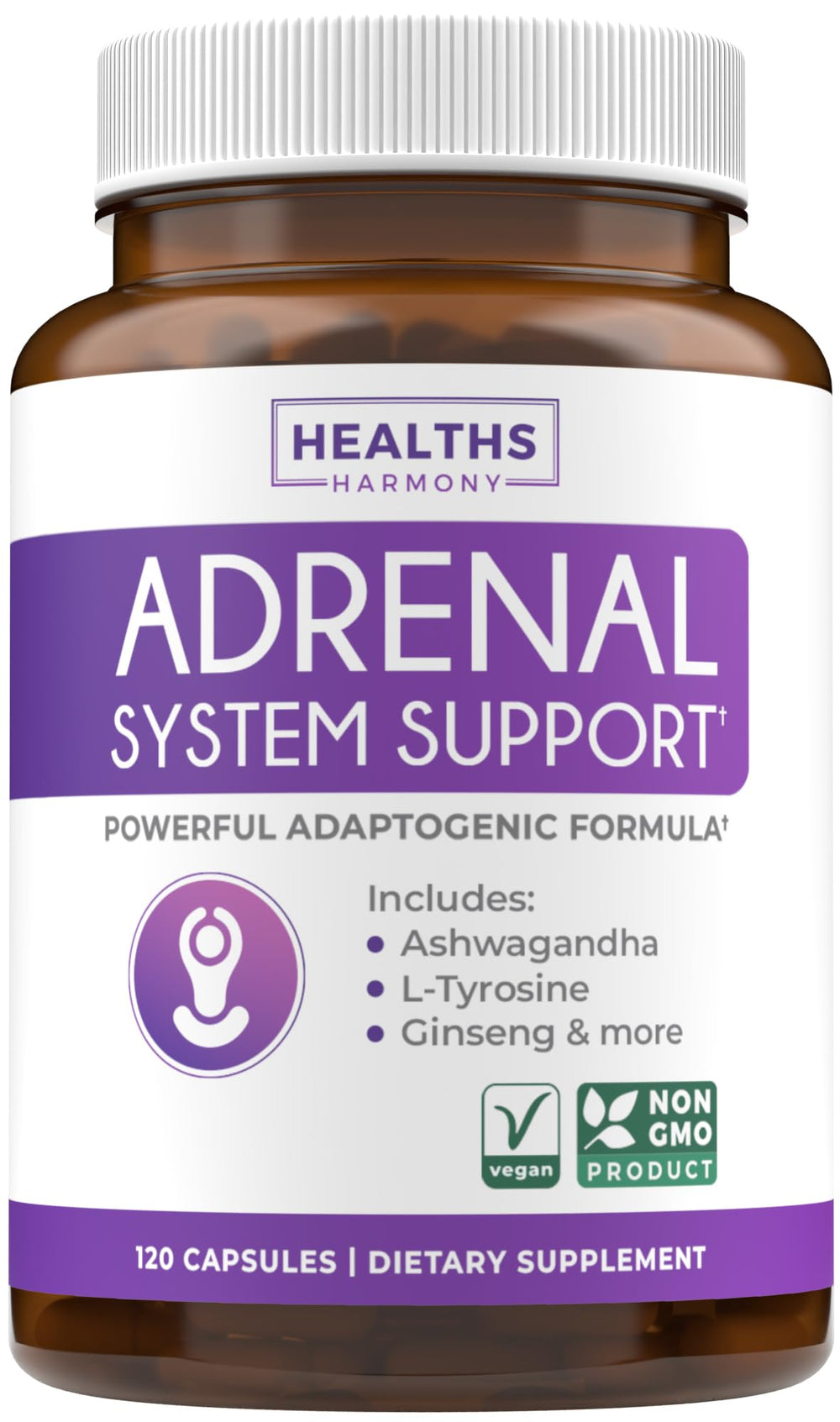 Healths Harmony adrenal-support capsules bottle for daily balance and energy