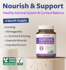 Healths Harmony adrenal-support label front showing non-GMO formula