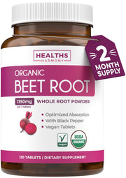 Healths Harmony beet root tablets bottle front for on-the-go performance support