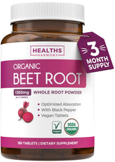 Healths Harmony beetroot tablets bottle closeup highlighting energy support.