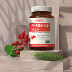 Healths Harmony berberine capsules closeup shows premium ingredients for metabolism support