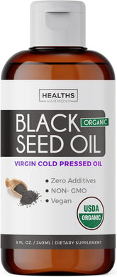 Healths Harmony black cumin seed oil bottle – premium organic quality for daily wellness.