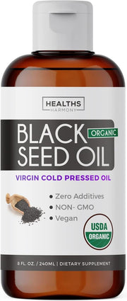 Healths Harmony black cumin seed oil bottle – premium organic quality for daily wellness.