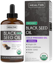 Healths Harmony black seed oil bottle pour for easy daily supplementation.