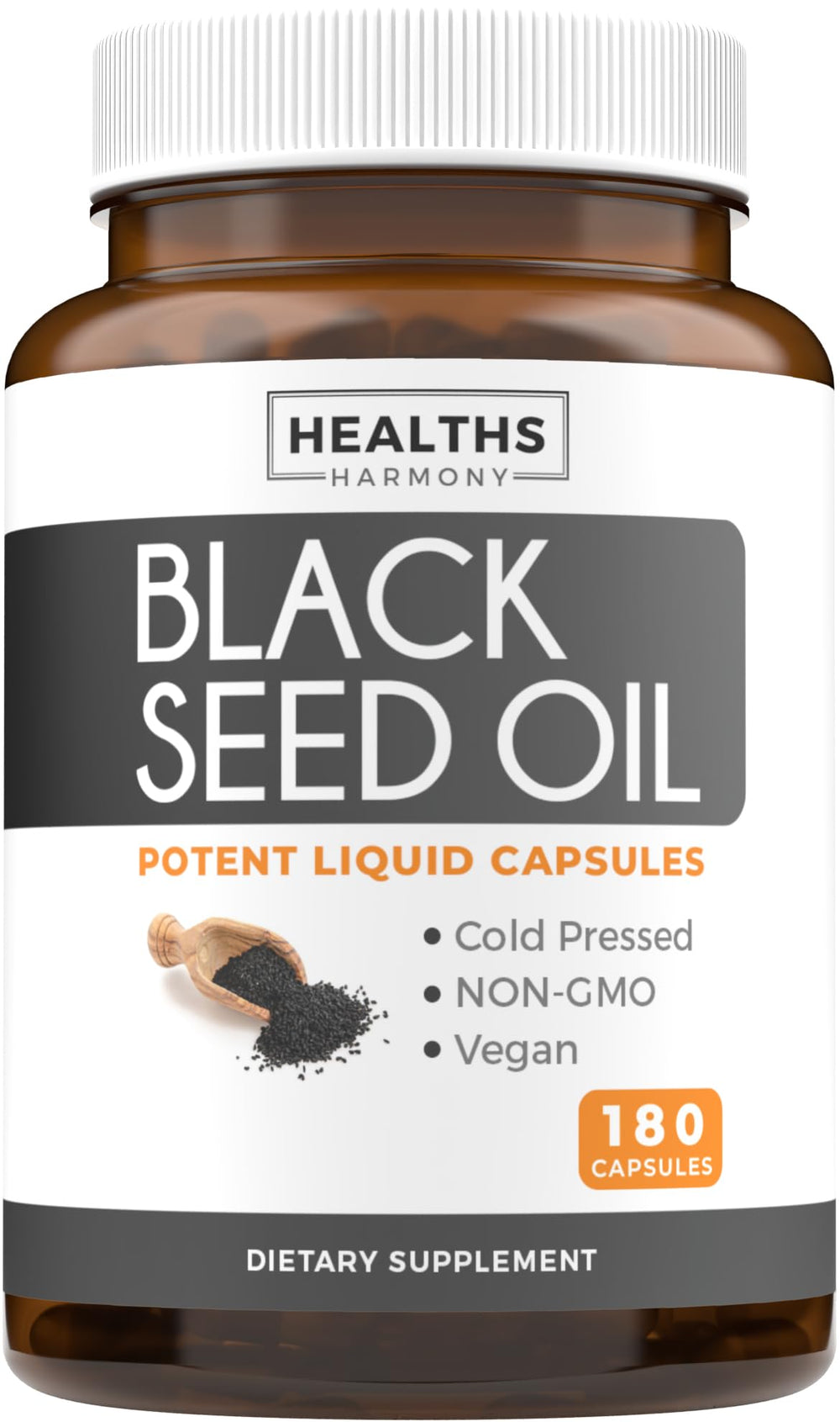 Healths Harmony Black Seed Oil Softgels front view for daily antioxidant support.