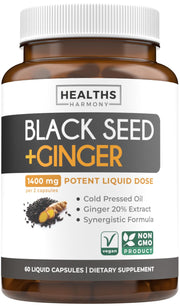 Healths Harmony bottle of black seed oil capsules for daily wellness support.