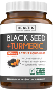 Healths Harmony bottle pour of cold-pressed black seed oil capsules for easy daily immune and mobility support