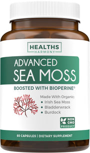 Healths Harmony cápsulas musgo de mar orgánico, botella frontal, fuente natural de nutrientes