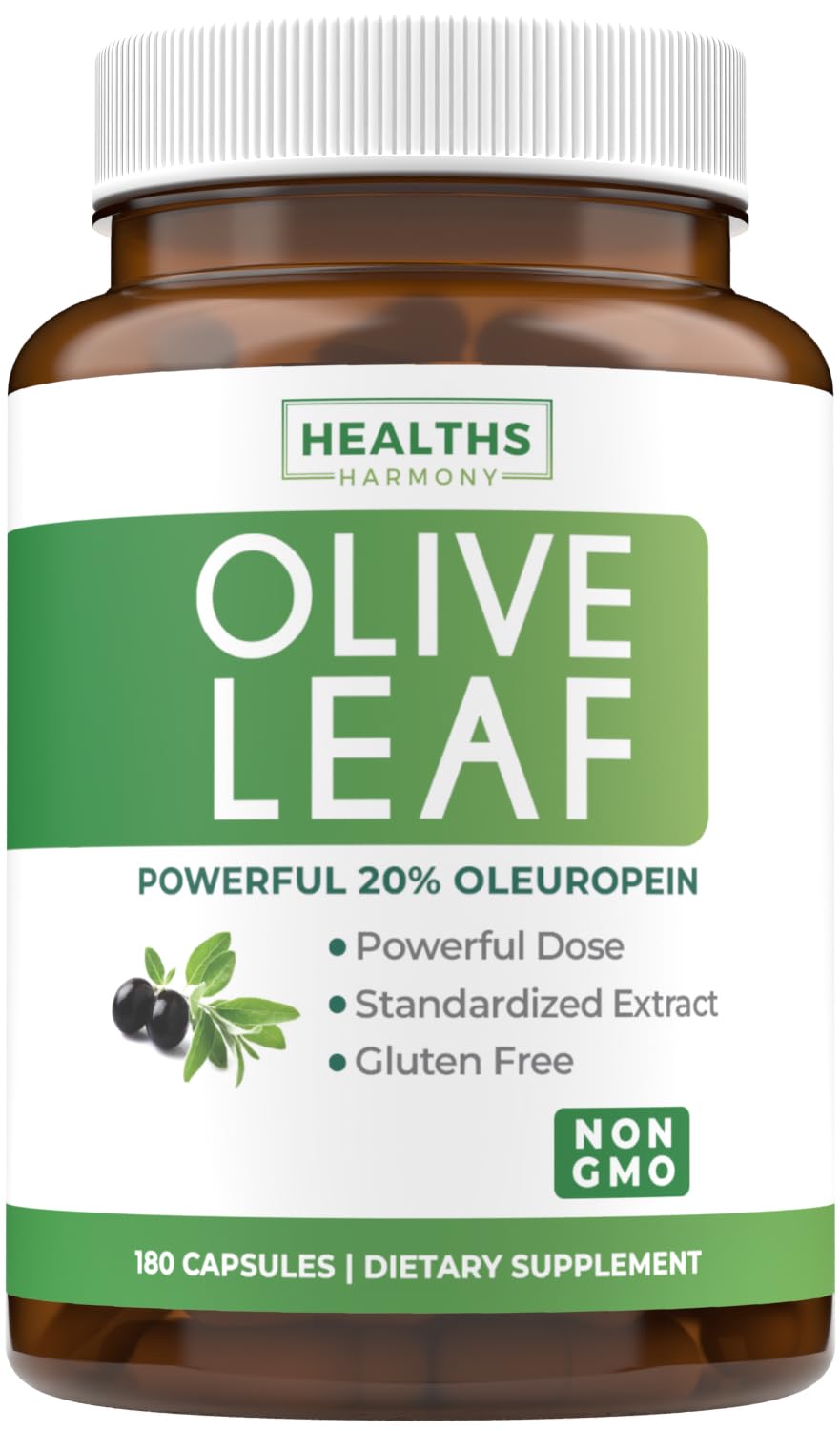 Healths Harmony Olive Leaf Extract bottle pour showing convenient daily immune support potential.